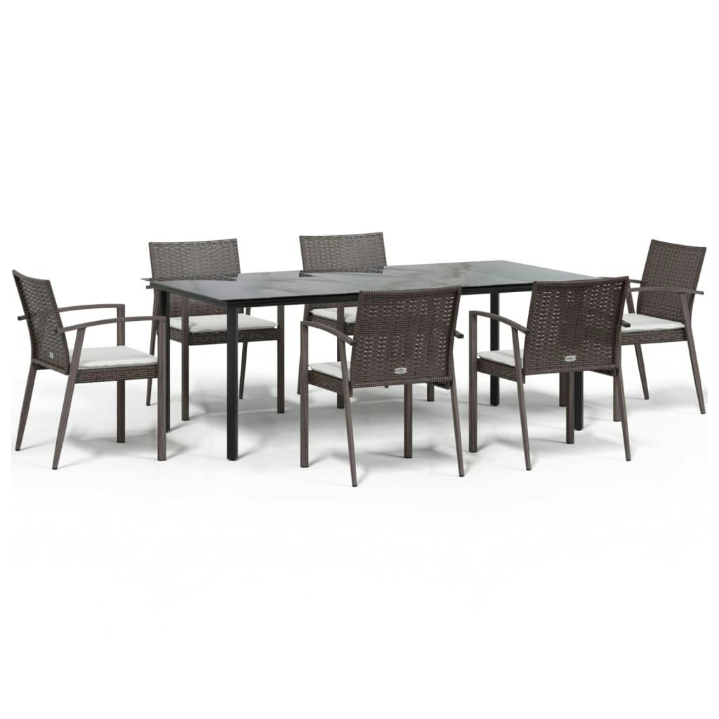 7 Piece Garden Dining Set with Cushions Poly Rattan and Steel 3186997