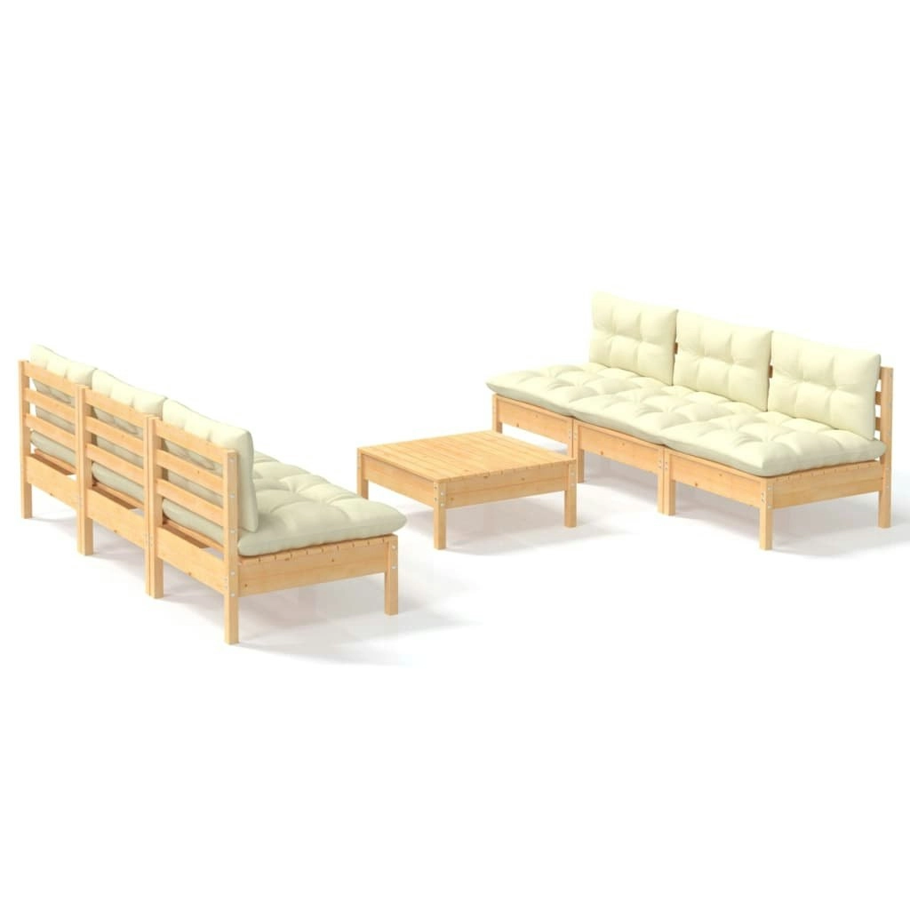 7 Piece Garden Lounge Set with Cream Cushions Pinewood 3096094