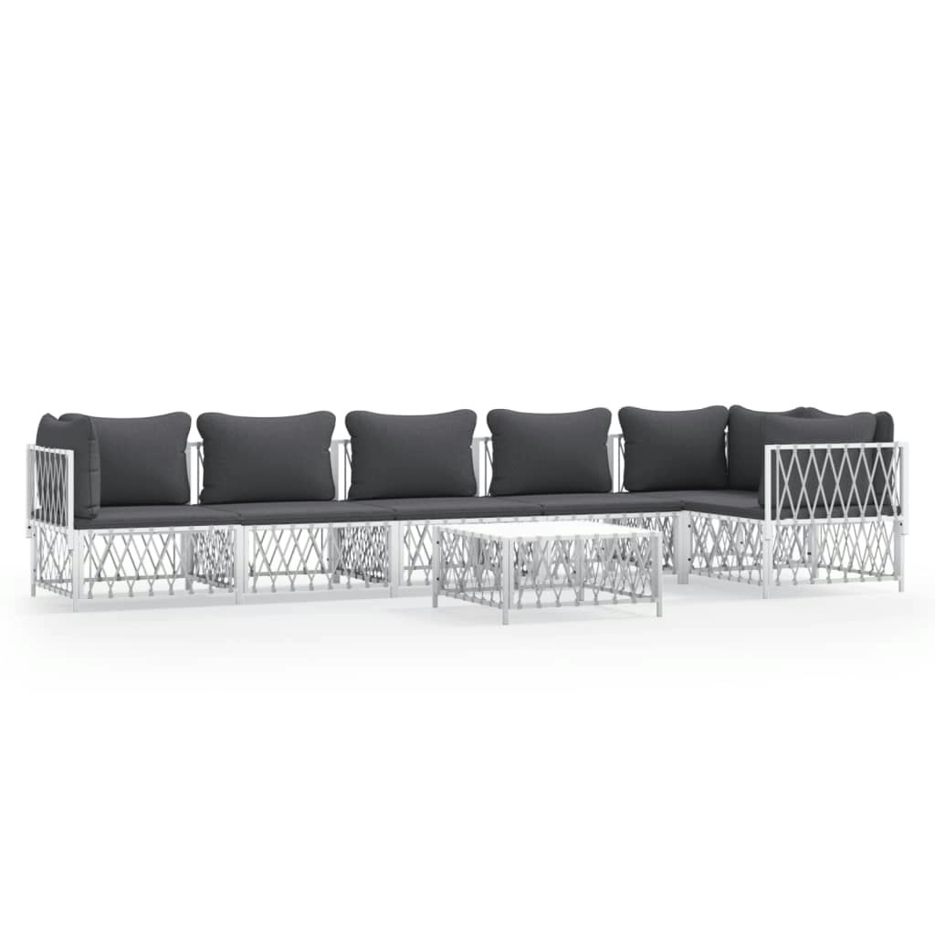 7 Piece Garden Lounge Set with Cushions White Steel 3186878