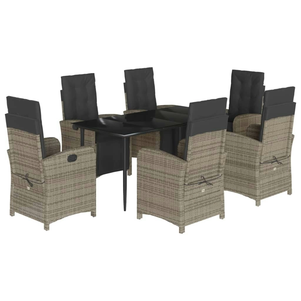 7 Piece Garden Dining Set with Cushions Grey Poly Rattan 3212560