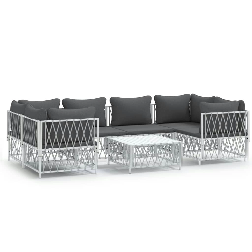 7 Piece Garden Lounge Set with Cushions White Steel 3186920