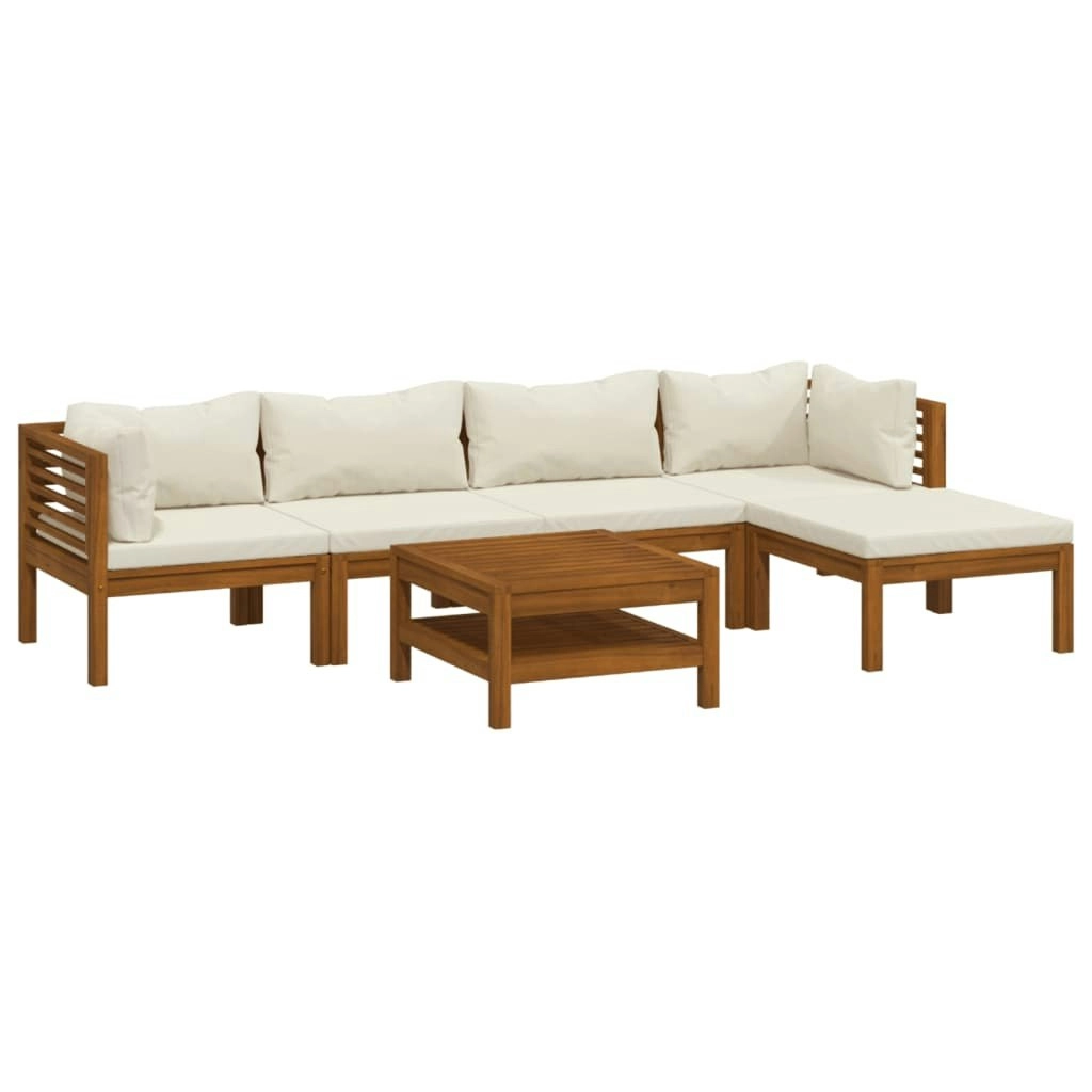 6 Piece Garden Lounge Set with Cream Cushion Solid Acacia Wood 3086929