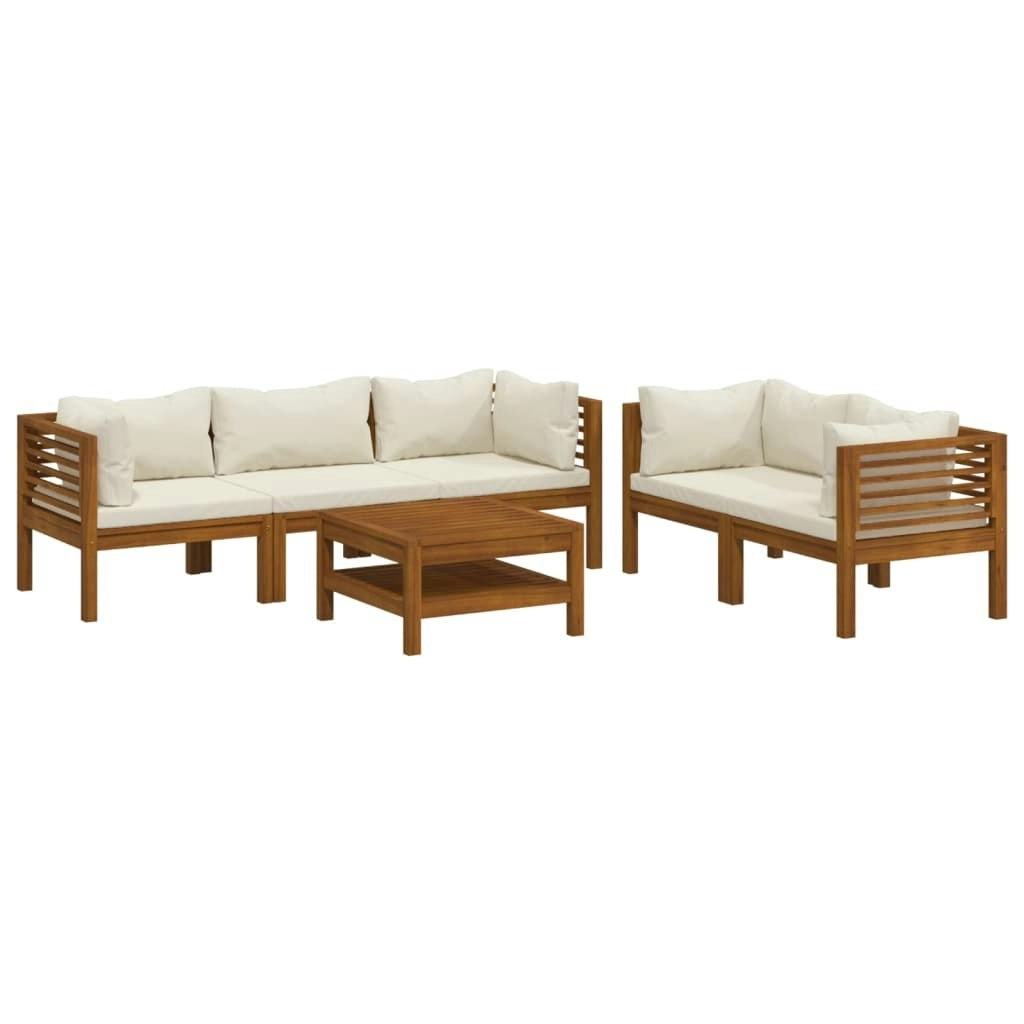 6 Piece Garden Lounge Set with Cream Cushion Solid Acacia Wood 3086935