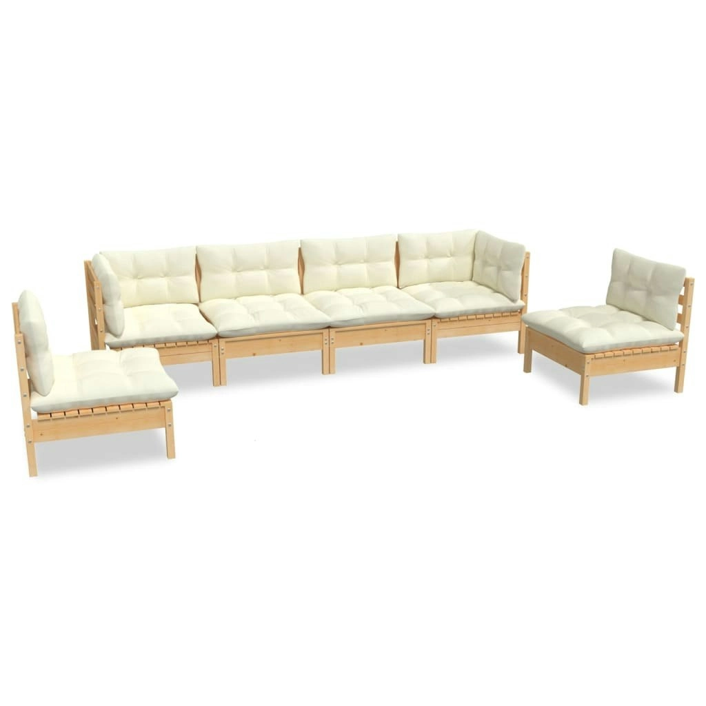 6 Piece Garden Lounge Set with Cream Cushions Solid Pinewood 3096196