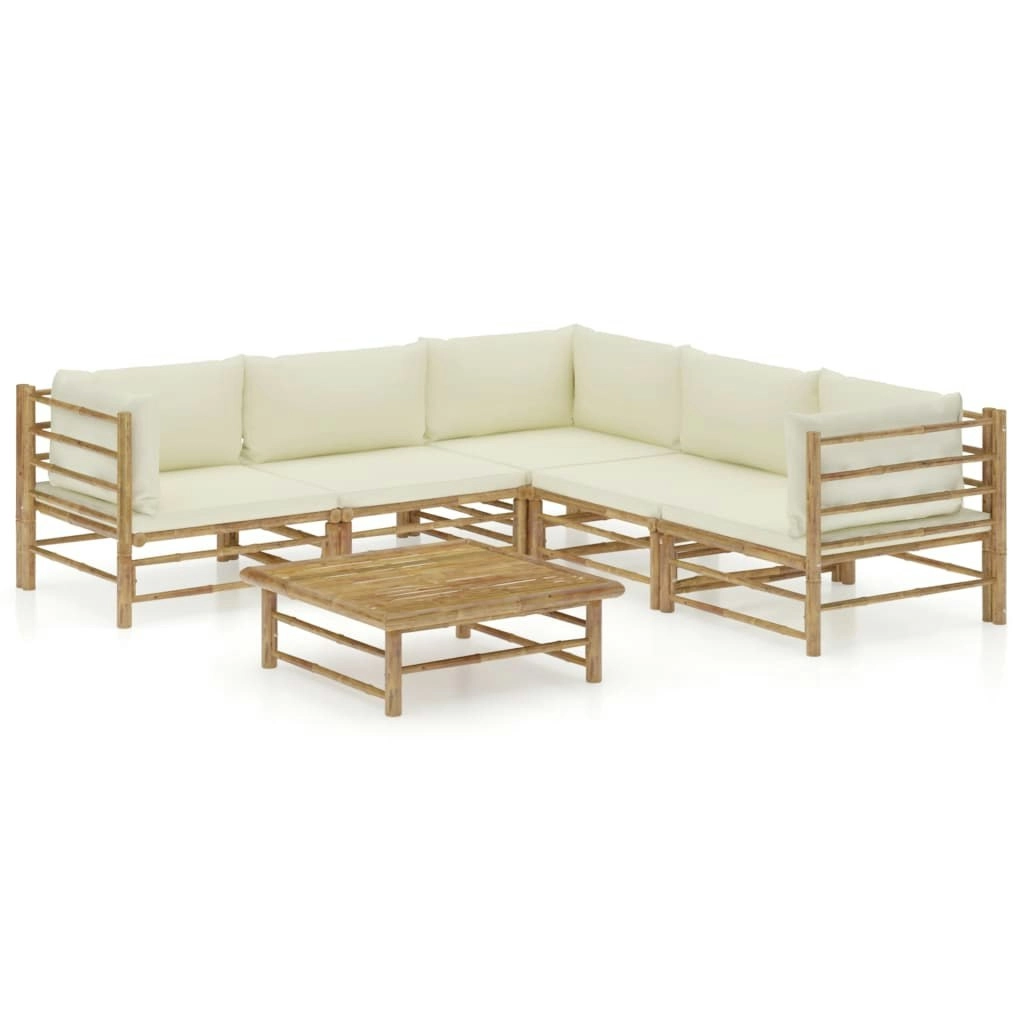 6 Piece Garden Lounge Set with Cream White Cushions Bamboo 3058213