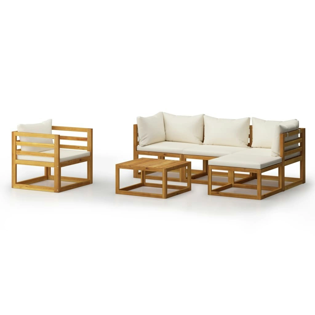 6 Piece Garden Lounge Set with Cushion Cream Solid Acacia Wood 3057635