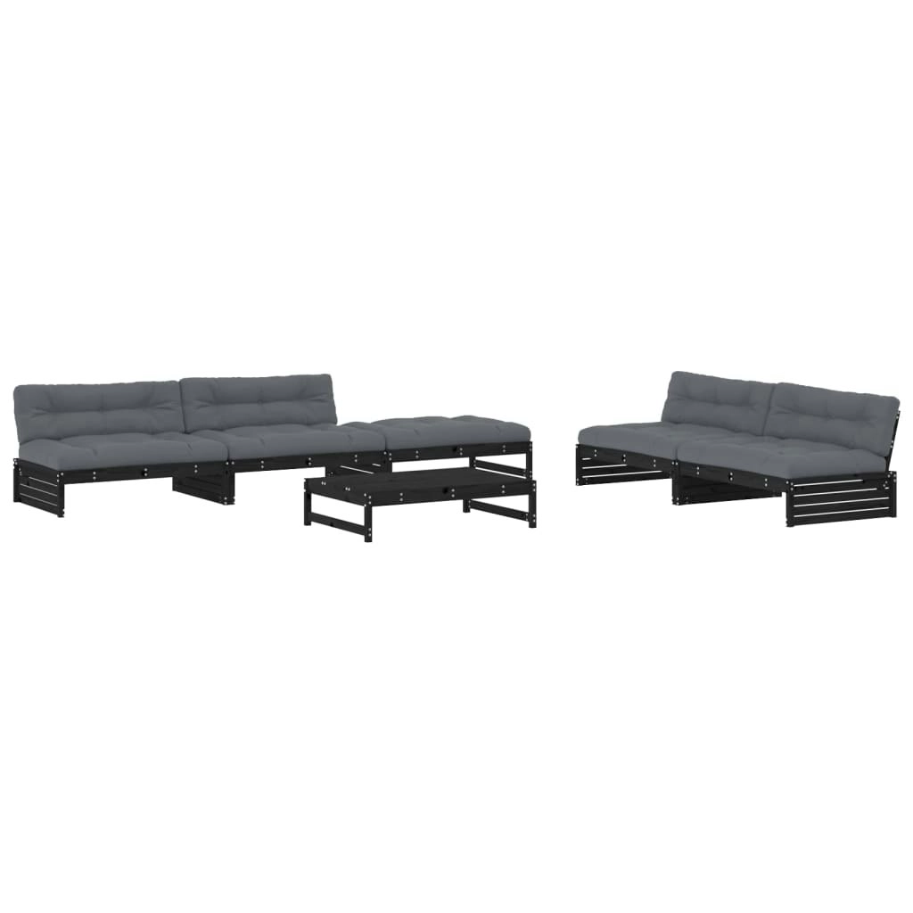 6 Piece Garden Lounge Set with Cushions Black Solid Wood 3186127