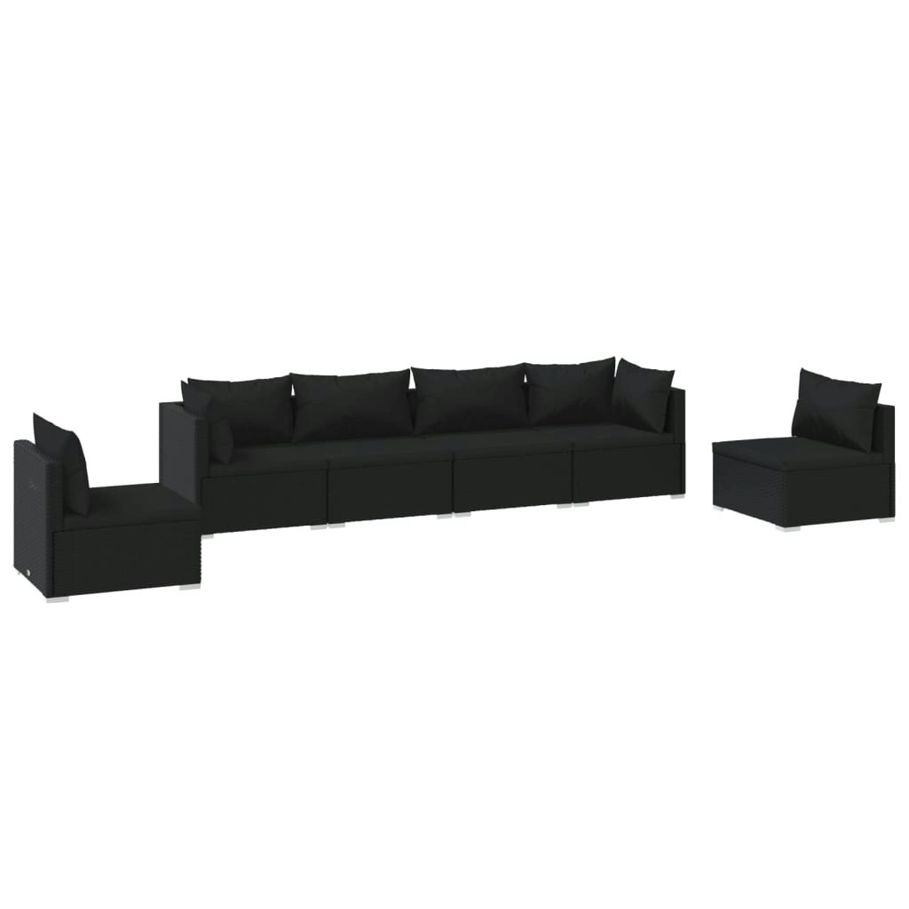 6 Piece Garden Lounge Set with Cushions Poly Rattan Black 3102200