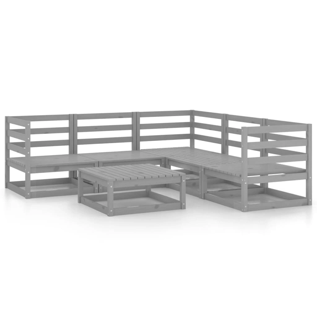 6 Piece Garden Lounge Set Grey Solid Pinewood 3075731