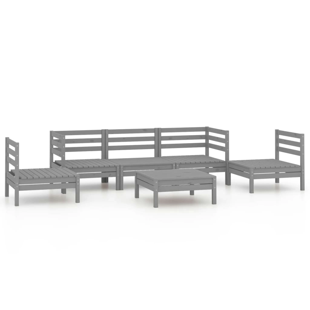 6 Piece Garden Lounge Set Grey Solid Pinewood 3082539