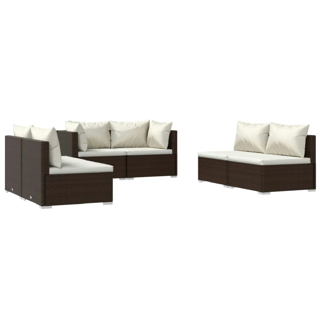 6 Piece Garden Lounge Set with Cushions Poly Rattan Brown 3102210