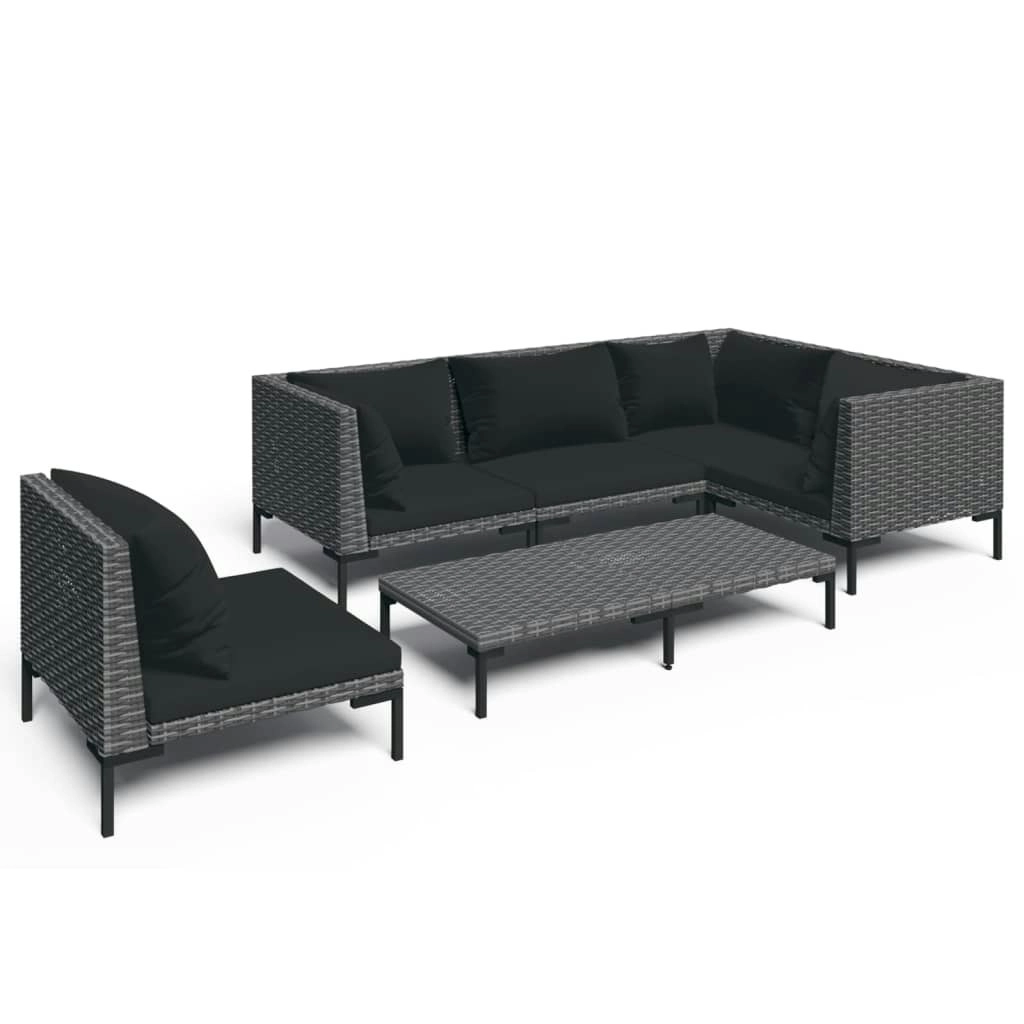 6 Piece Garden Lounge Set with Cushions Poly Rattan Dark Grey 3099853