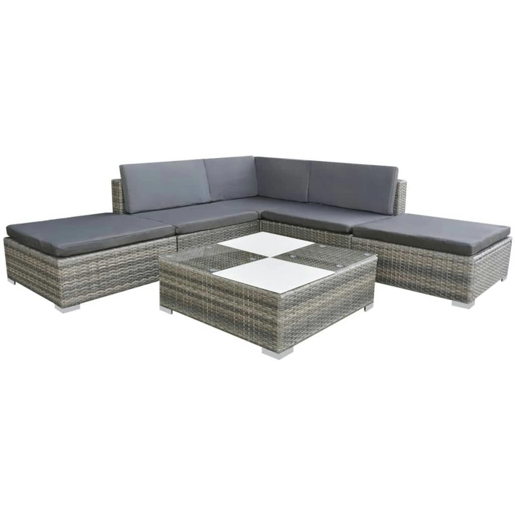 6 Piece Garden Lounge Set with Cushions Poly Rattan Grey 42737