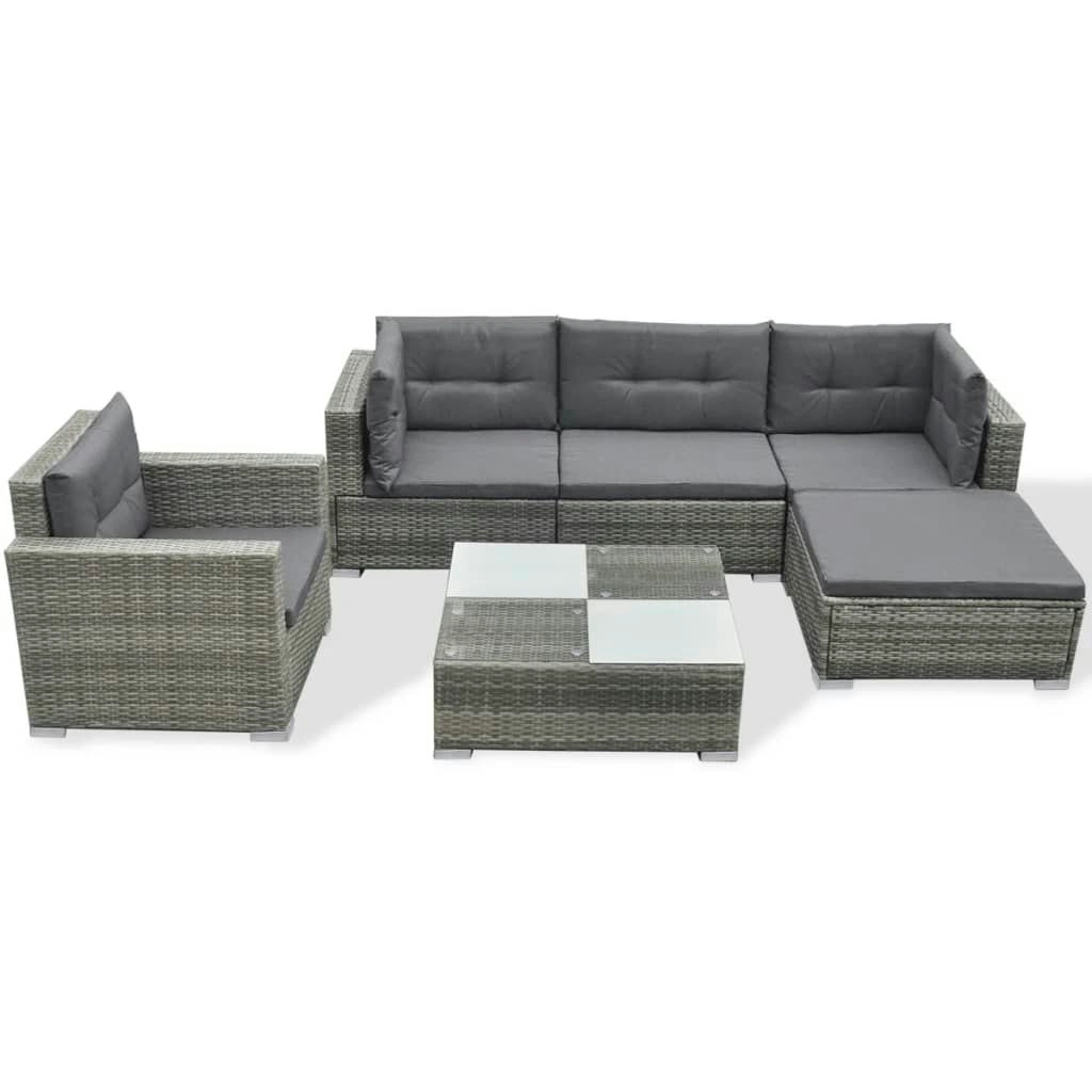 6 Piece Garden Lounge Set with Cushions Poly Rattan Grey 41879