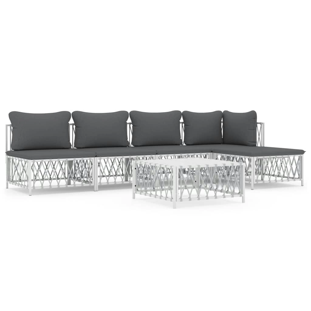 6 Piece Garden Lounge Set with Cushions White Steel 3186858