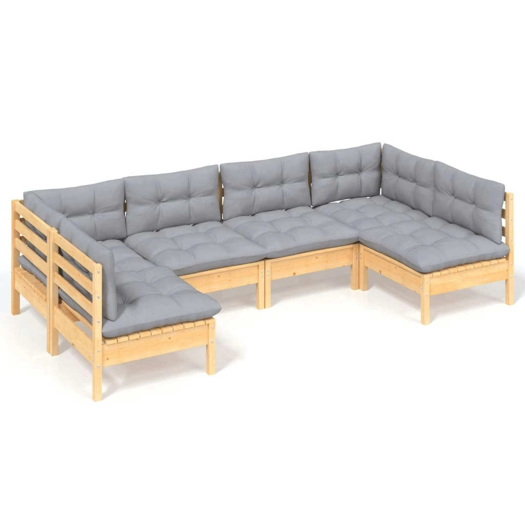 6 Piece Garden Lounge Set with Grey Cushions Solid Pinewood 3097150