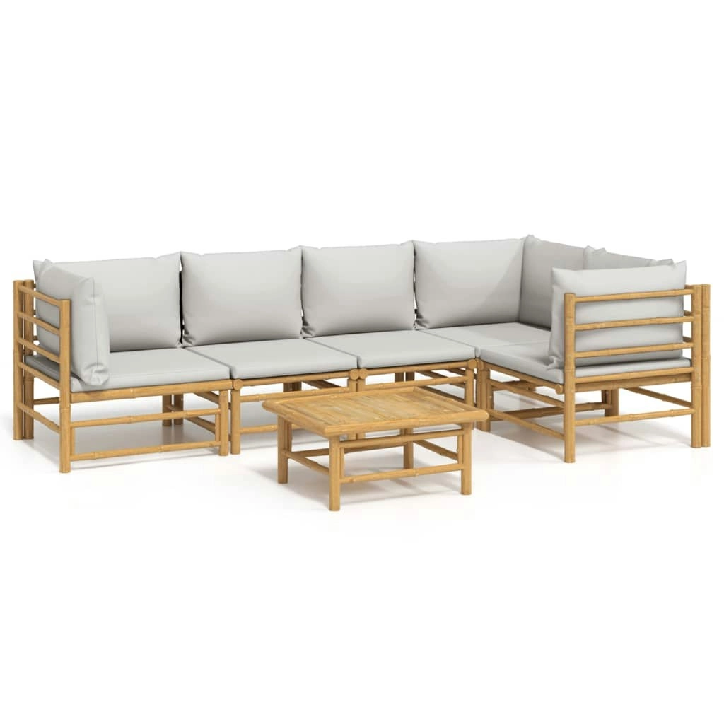 6 Piece Garden Lounge Set with Light Grey Cushions Bamboo 3155105