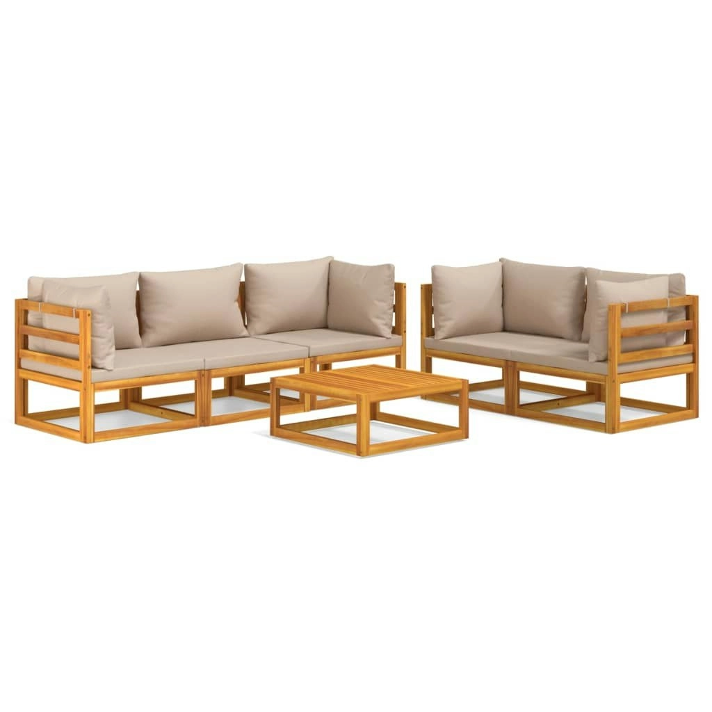 6 Piece Garden Lounge Set with Taupe Cushions Solid Wood 3155255