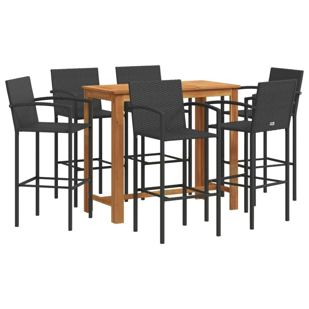 7 Piece Garden Bar Set Black Solid Wood Acacia and Poly Rattan 3295292