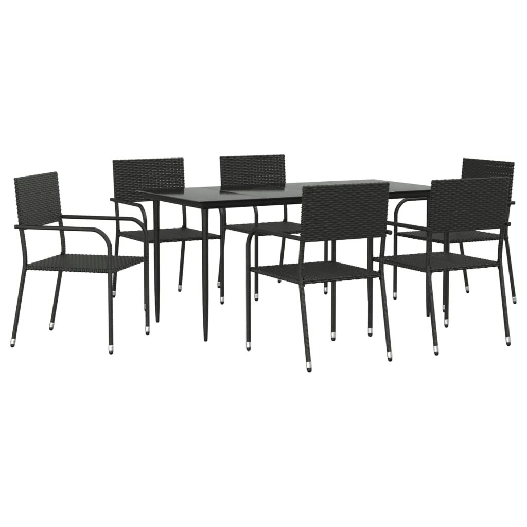 7 Piece Garden Dining Set Black Poly Rattan and Steel 3203278