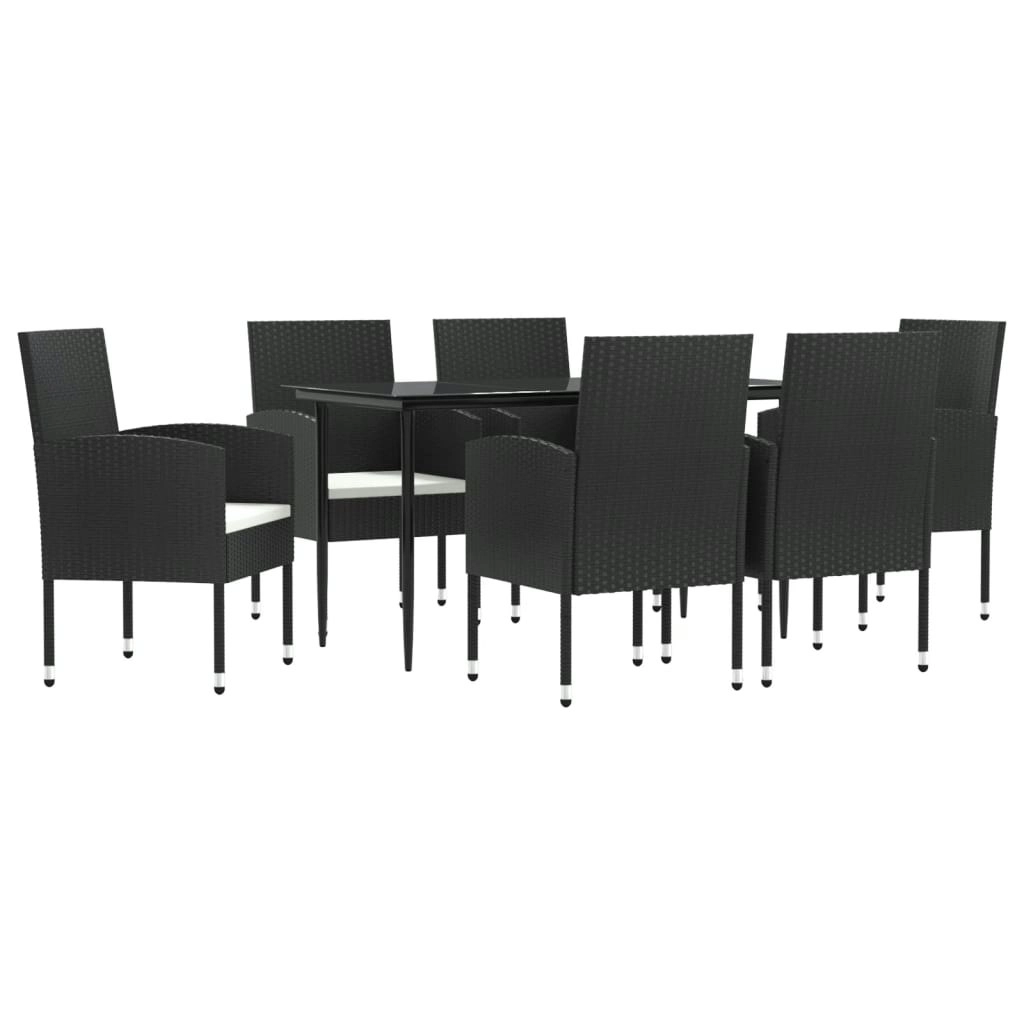 7 Piece Garden Dining Set Black Poly Rattan and Steel 3203307