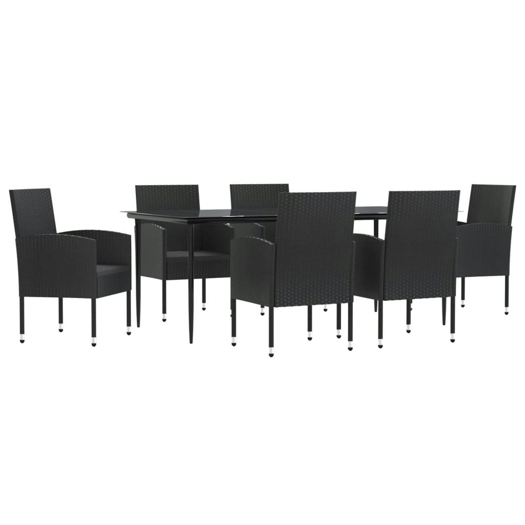 7 Piece Garden Dining Set Black Poly Rattan and Steel 3203342