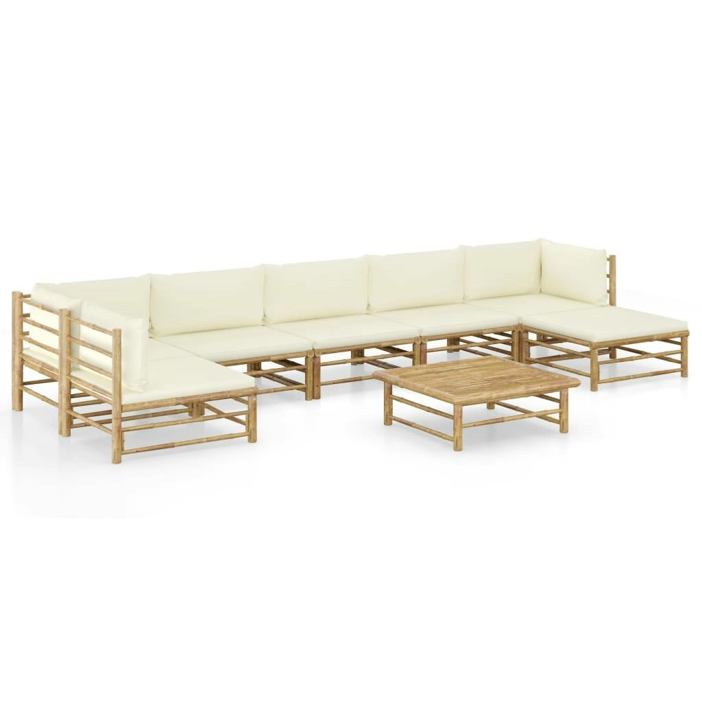 8 Piece Garden Lounge Set with Cream White Cushions Bamboo 3058249