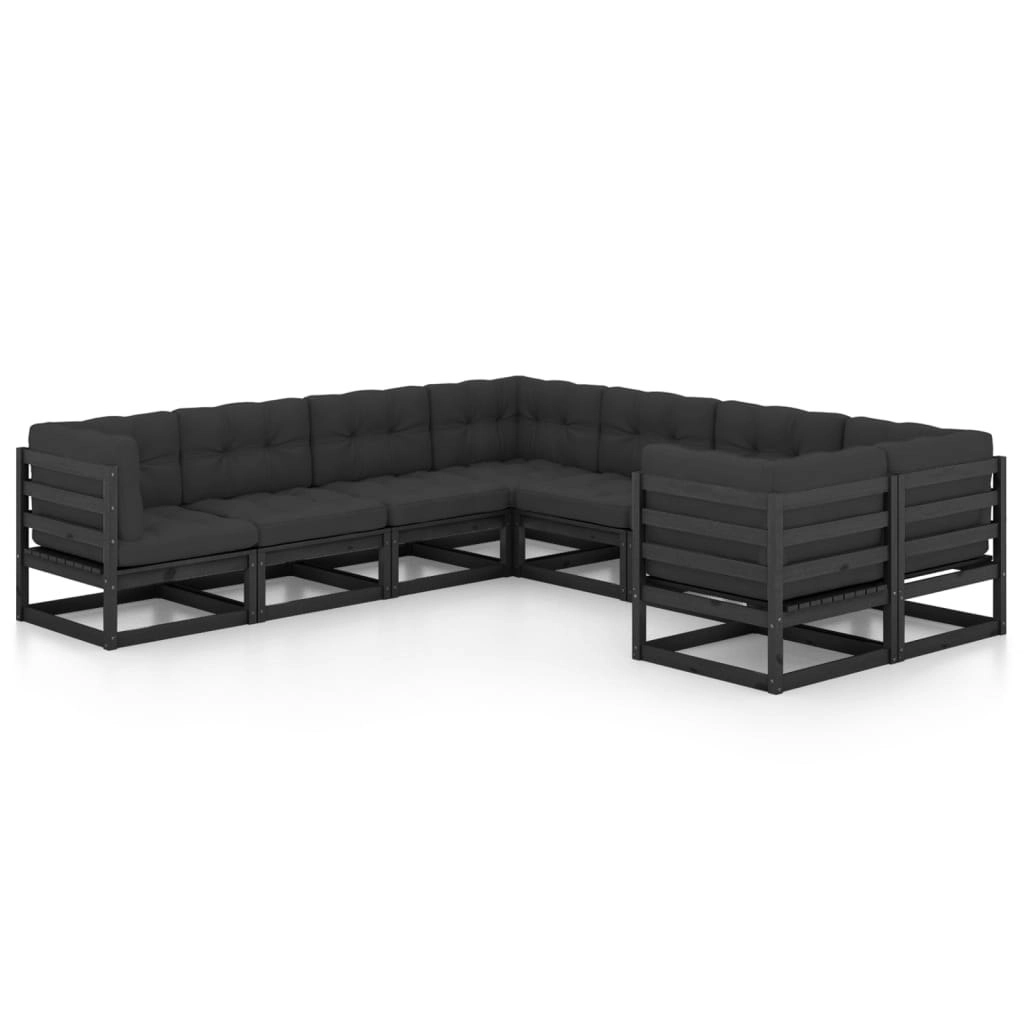 8 Piece Garden Lounge Set with Cushions Black Solid Pinewood 3077028