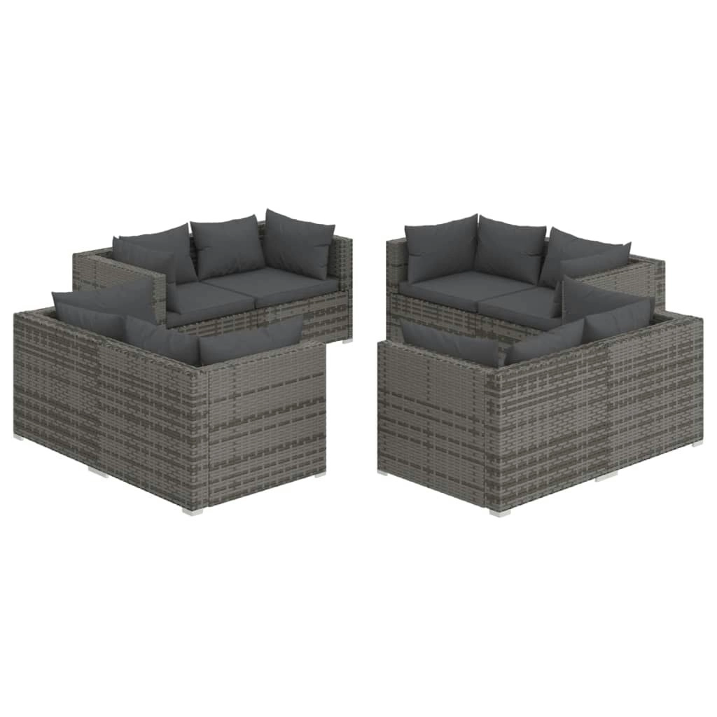 8 Piece Garden Lounge Set with Cushions Poly Rattan Grey 3101557