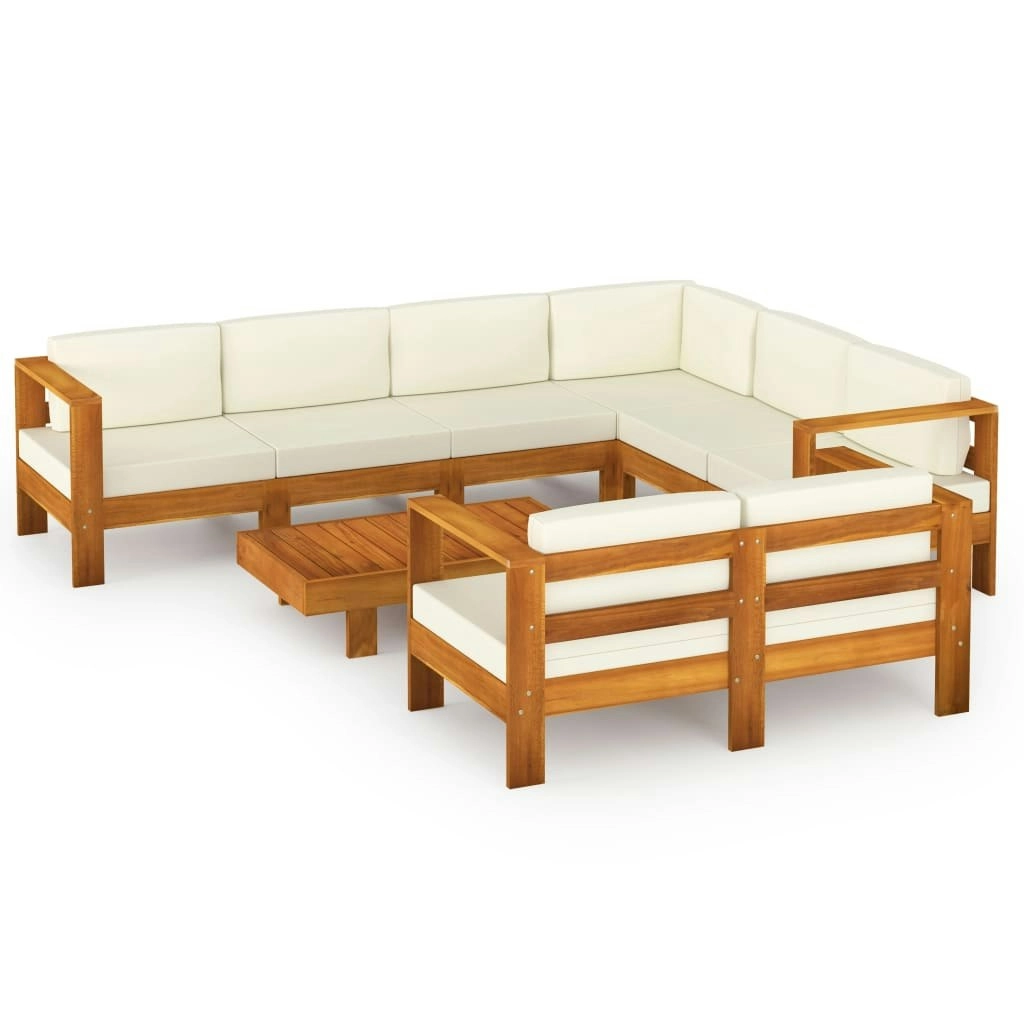 8 Piece Garden Lounge Set with Cream White Cushions Acacia Wood 3057939