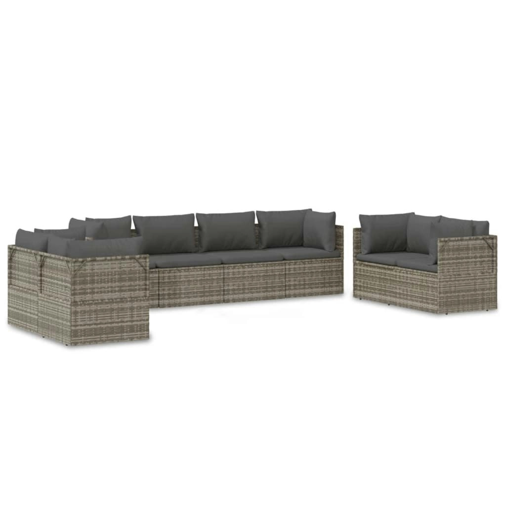 8 Piece Garden Lounge Set with Cushions Grey Poly Rattan 3157499