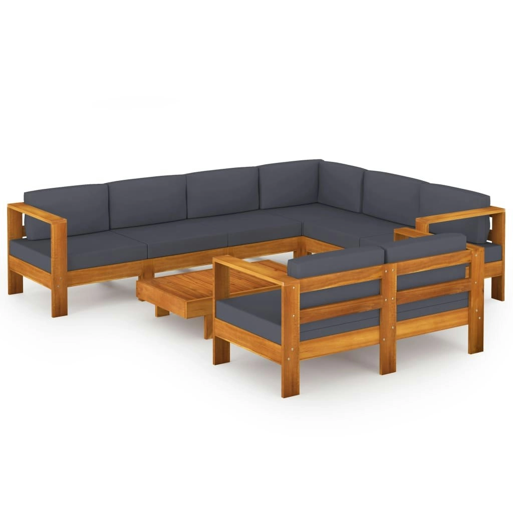 8 Piece Garden Lounge Set with Dark Grey Cushions Acacia Wood 3057958