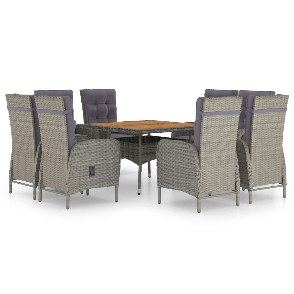 9 Piece Garden Dining Set Poly Rattan and Acacia Wood Grey 3058531