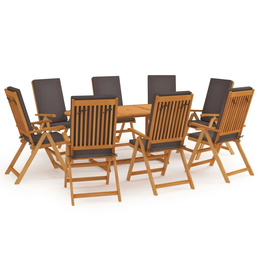 9 Piece Garden Dining Set with Cushions Solid Teak Wood Grey 3059556