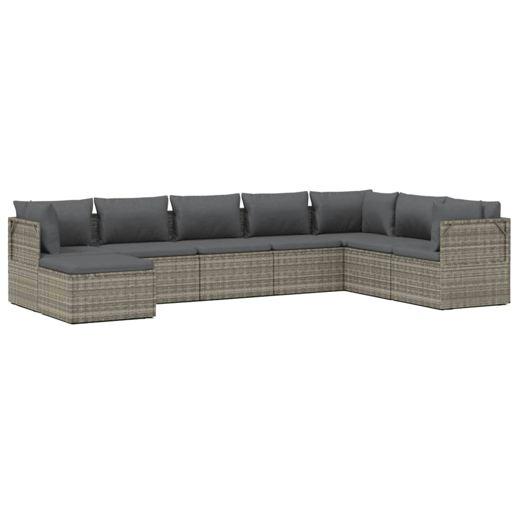 8 Piece Garden Lounge Set with Cushions Grey Poly Rattan 3157389