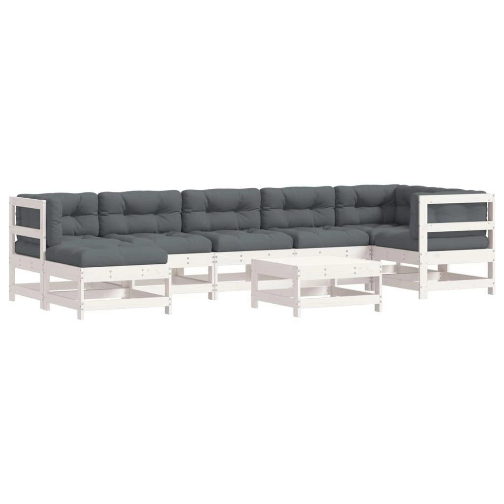 8 Piece Garden Lounge Set with Cushions White Solid Wood 3185851