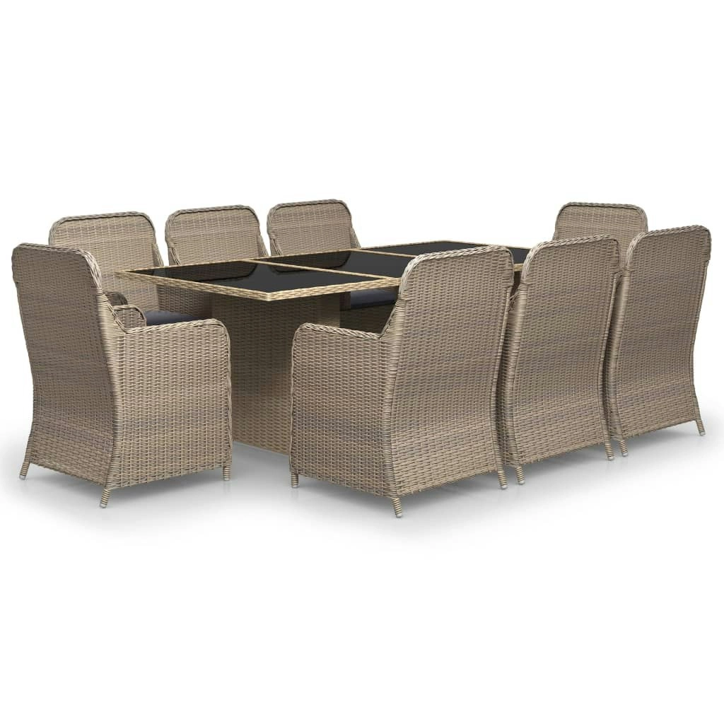 9 Piece Garden Dining Set Poly Rattan Brown 3059466