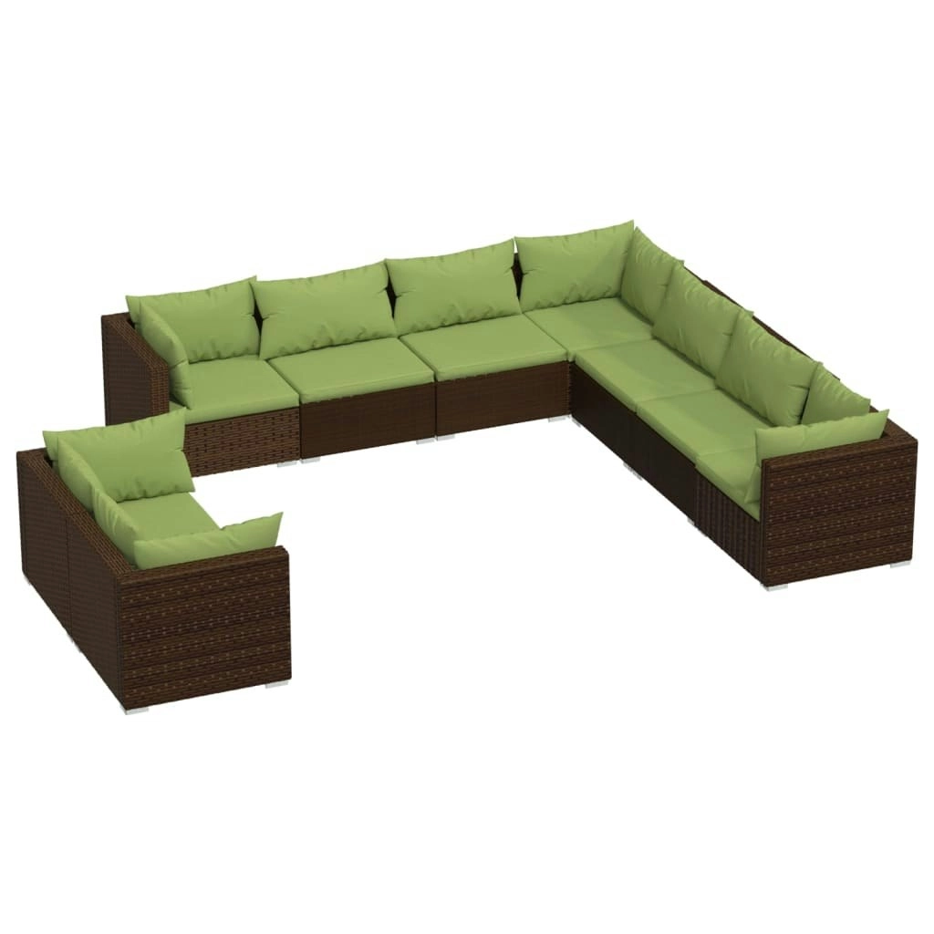 9 Piece Garden Lounge Set with Cushions Brown Poly Rattan 3102500