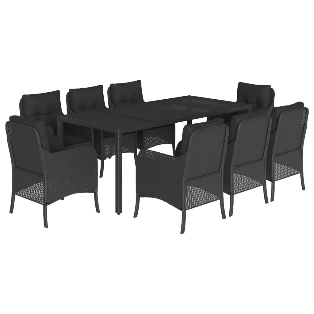 9 Piece Garden Dining Set with Cushions Black Poly Rattan 3211853