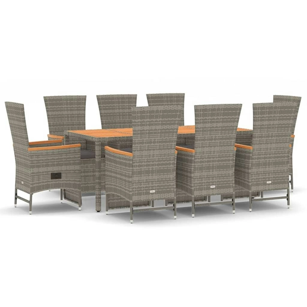 9 Piece Garden Dining Set with Cushions Grey Poly Rattan 3157560