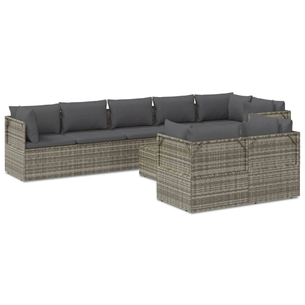 9 Piece Garden Lounge Set with Cushions Grey Poly Rattan 3157427