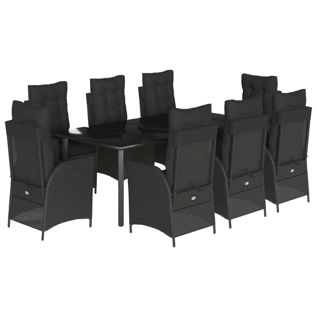 9 Piece Garden Dining Set with Cushions Black Poly Rattan 3213193