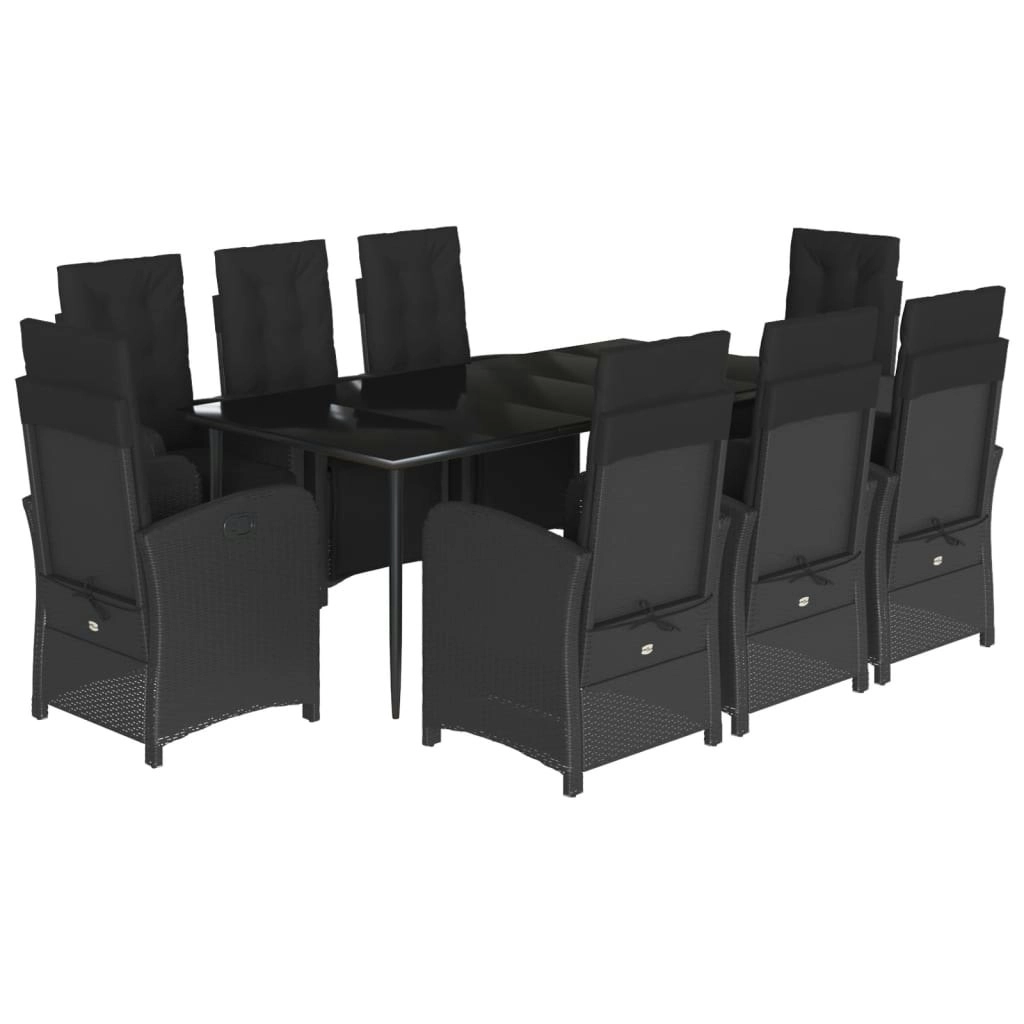 9 Piece Garden Dining Set with Cushions Black Poly Rattan 3212534