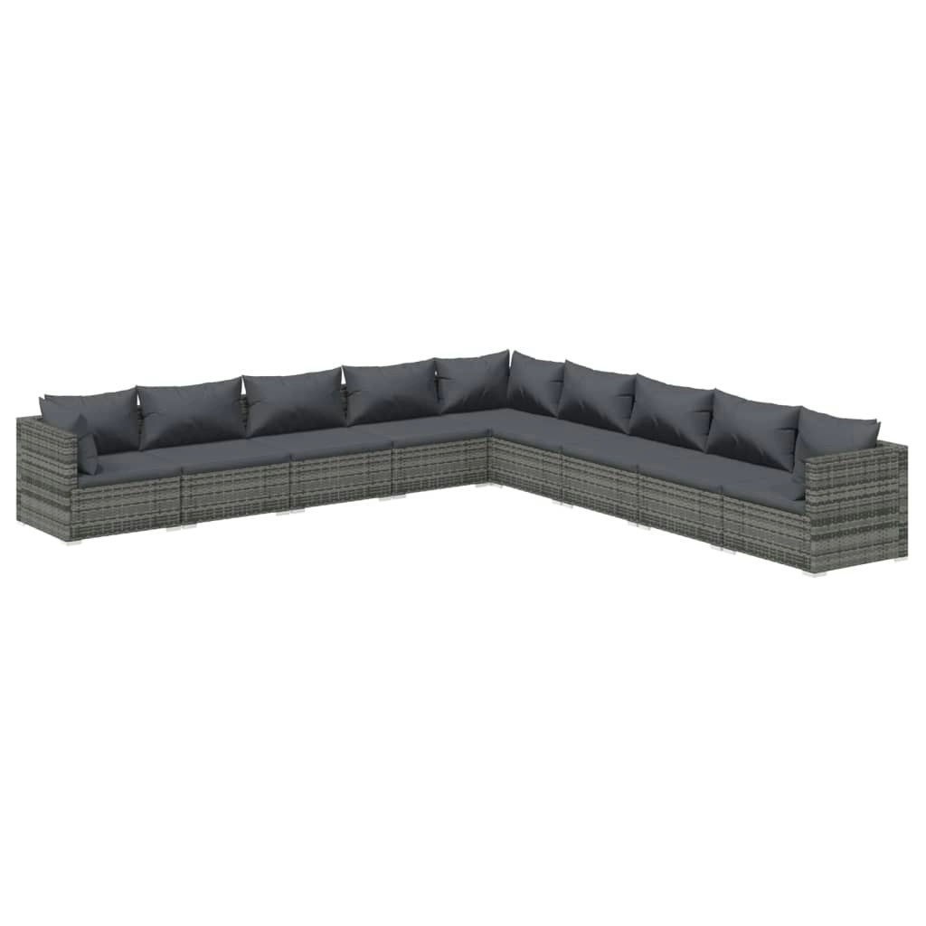 9 Piece Garden Lounge Set with Cushions Poly Rattan Grey 3101789