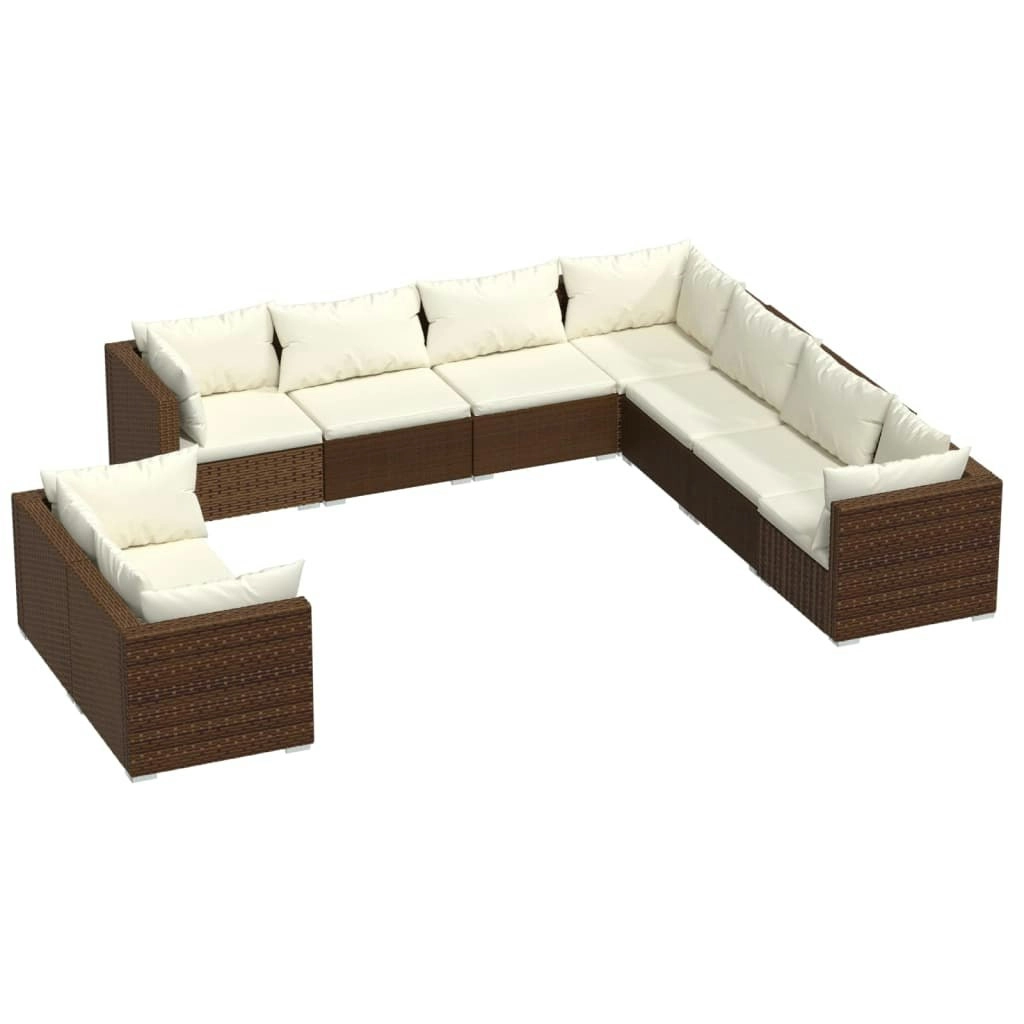 9 Piece Garden Lounge Set with Cushions Brown Poly Rattan 3102498