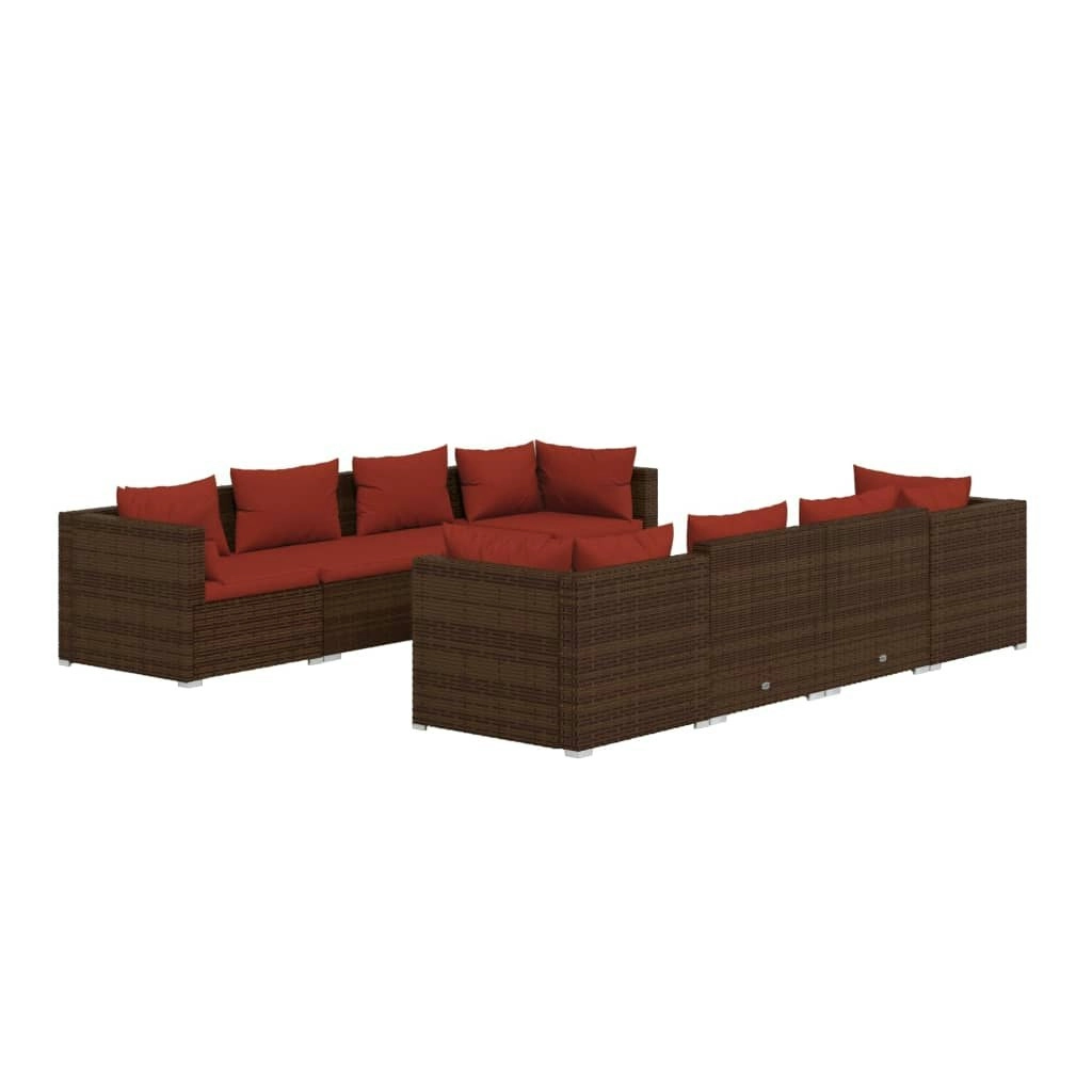 9 Piece Garden Lounge Set with Cushions Poly Rattan Brown 3101515