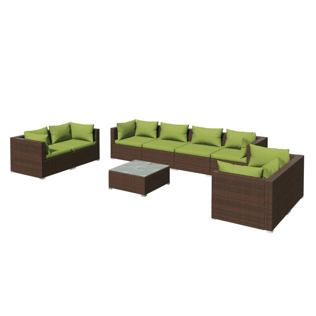 9 Piece Garden Lounge Set with Cushions Poly Rattan Brown 3102292