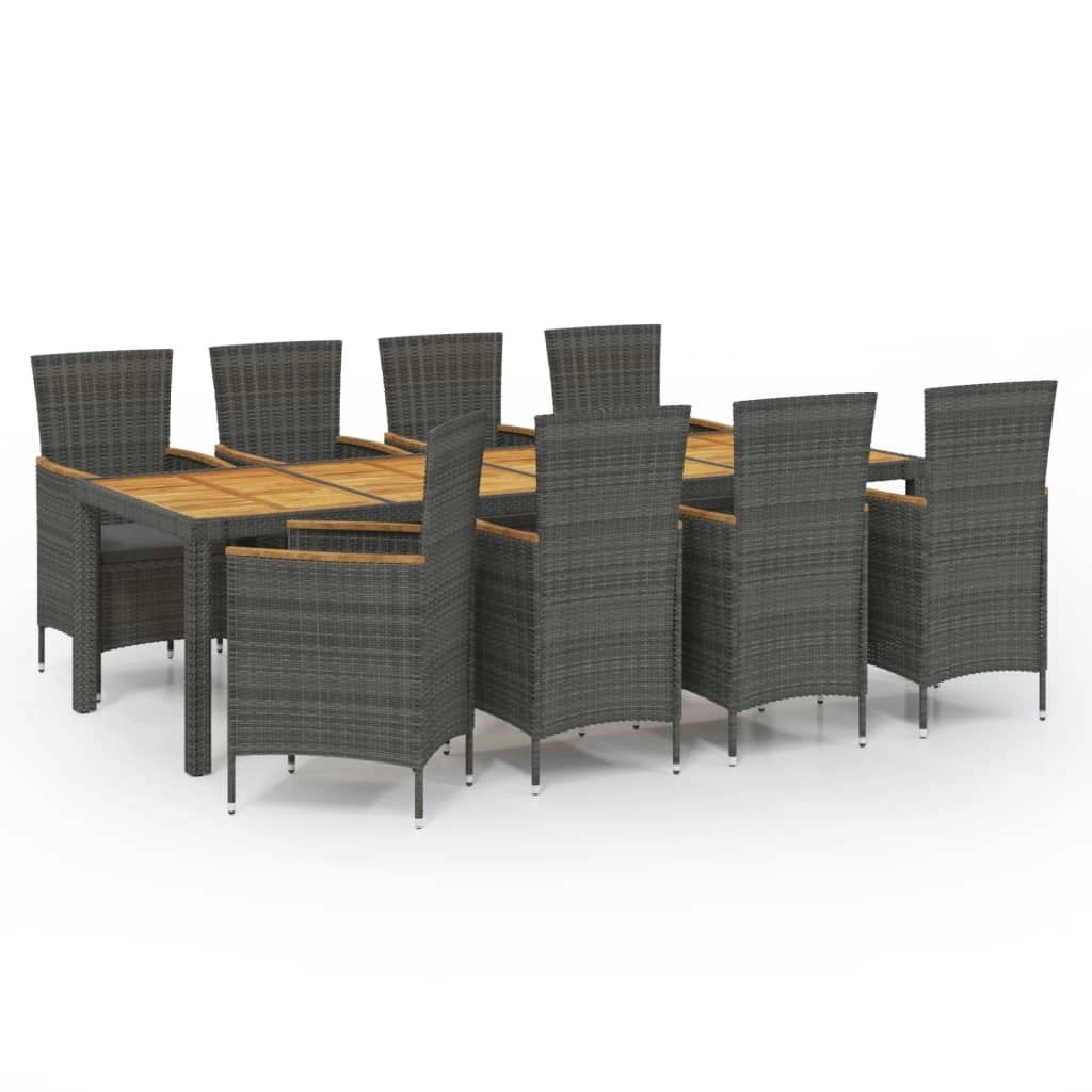 9 Piece Outdoor Dining Set with Cushions Poly Rattan Grey 3094923