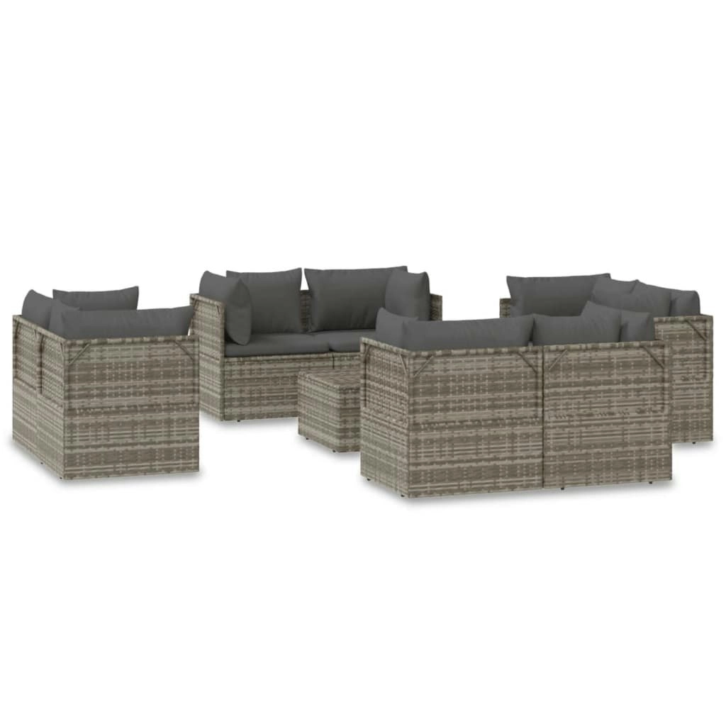 9 Piece Garden Lounge Set with Cushions Grey Poly Rattan 3157508