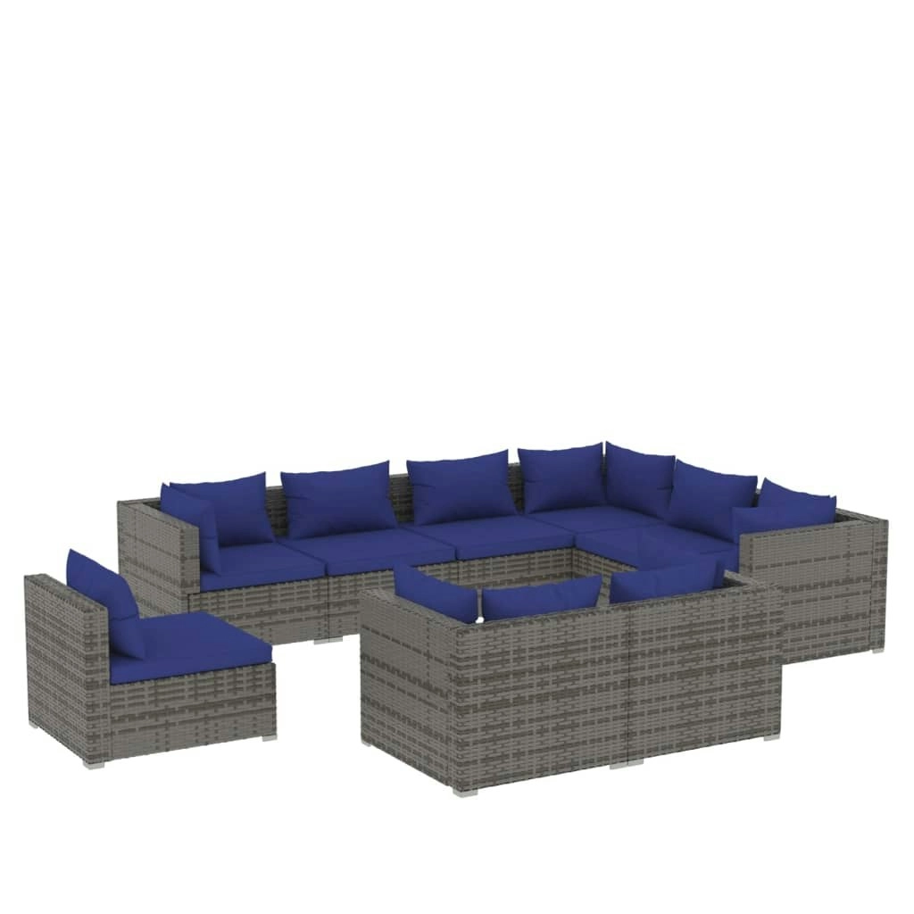 9 Piece Garden Lounge Set with Cushions Poly Rattan Grey 3102646